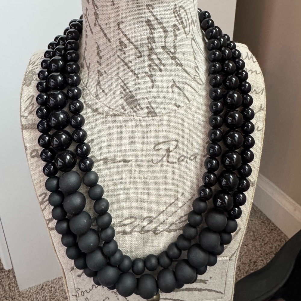 Black Multi-Strand Beaded Necklace - Women Jewelry
